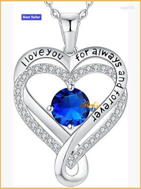Sterling Silver Infinity Heart Birthstone Necklace 18K Gold Filled Anniversary